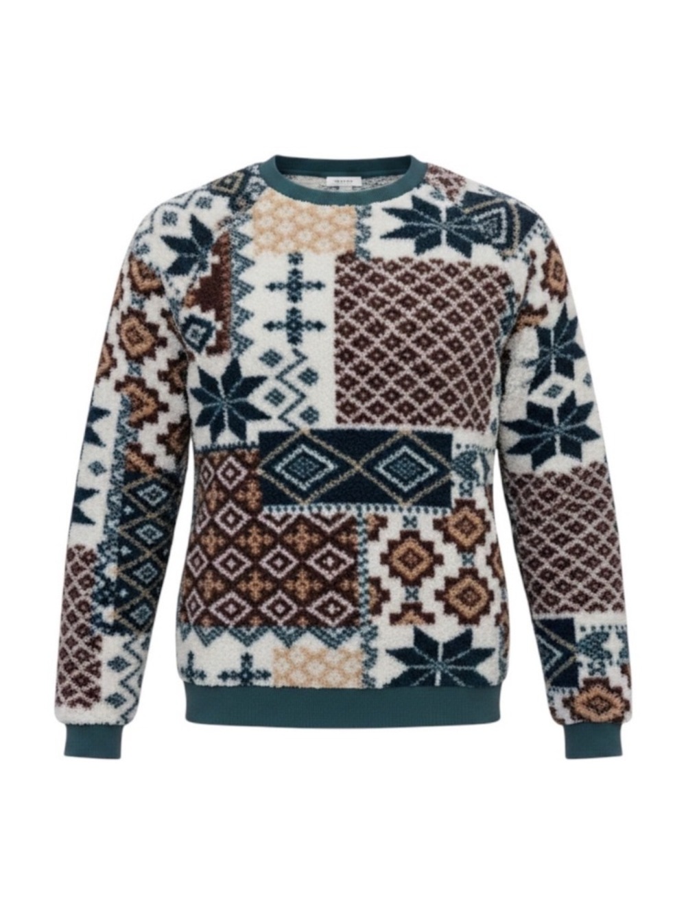 URBAN OUTFITTERS🔹Cozy Sherpa Fair Isle Crewneck Sweatshirt - Picture 7 of 16